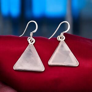 Sterling Silver Earrings Dangle Triangle Faceted Rose Quartz